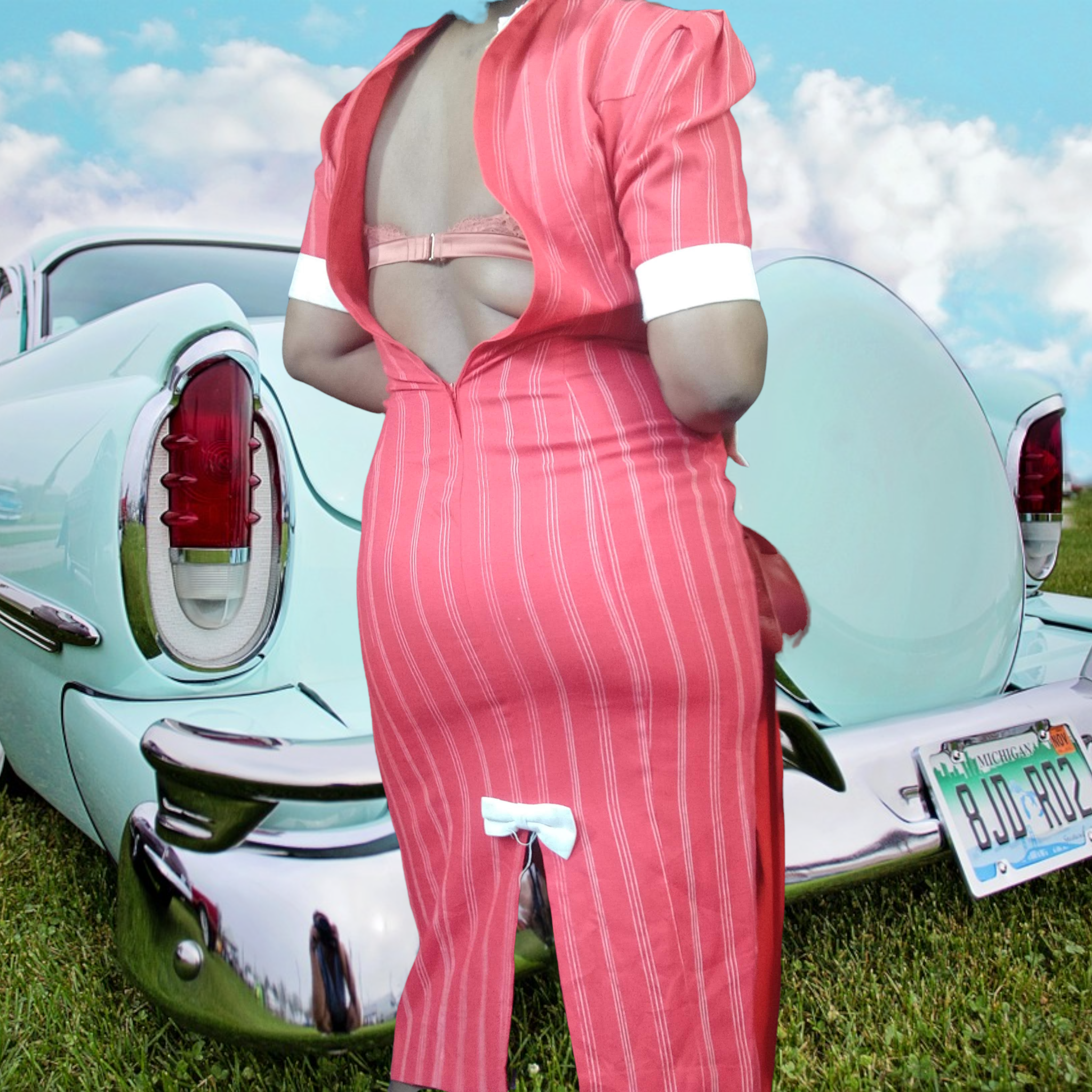 My Michelle Red Pinstripe Wiggle Dress Size 10