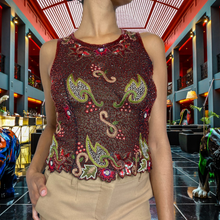 Load image into Gallery viewer, Beaded Silk Georgette Zip Bodice Blouse Vintage sz. M
