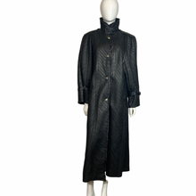 Load image into Gallery viewer, Vintage Black Leather Trench Coat- Maxi Leather Coat - Issey Miyake Pleats -Lucille Golden Vintage

