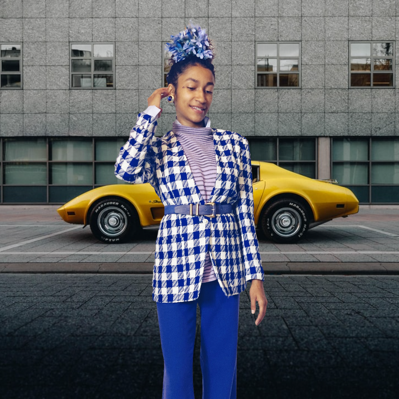 70s Evan Picone Blue Houndstooth Blazer Size 4