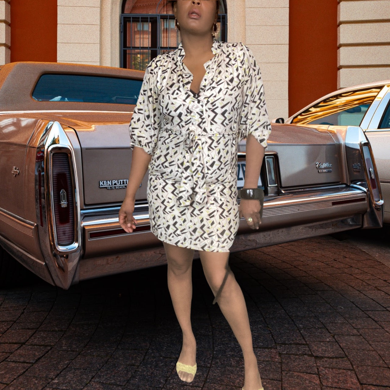 Diane von Furstenberg Zig Zag Print Belted Dress size M