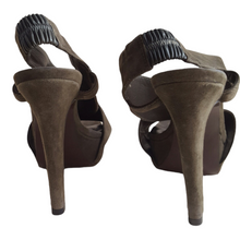 Load image into Gallery viewer, DVF  Zia Suede Sandals Olive Green Heels sz. 6 1/2
