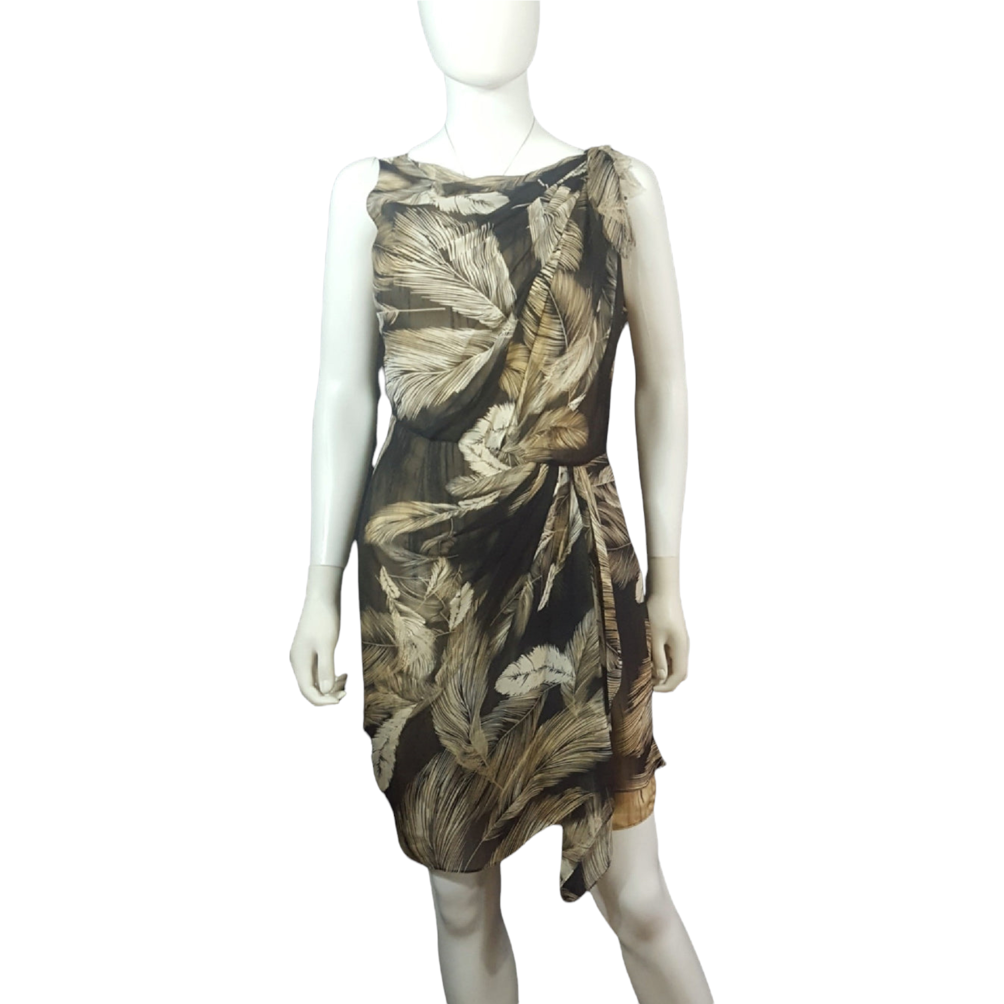 Diane von Furstenberg Etched Feather Print Silk Dress Size 4