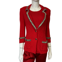 Load image into Gallery viewer, STIZZOLI Knit Pique Blazer Twin Set with Gold Chain Boucle Trimming Size