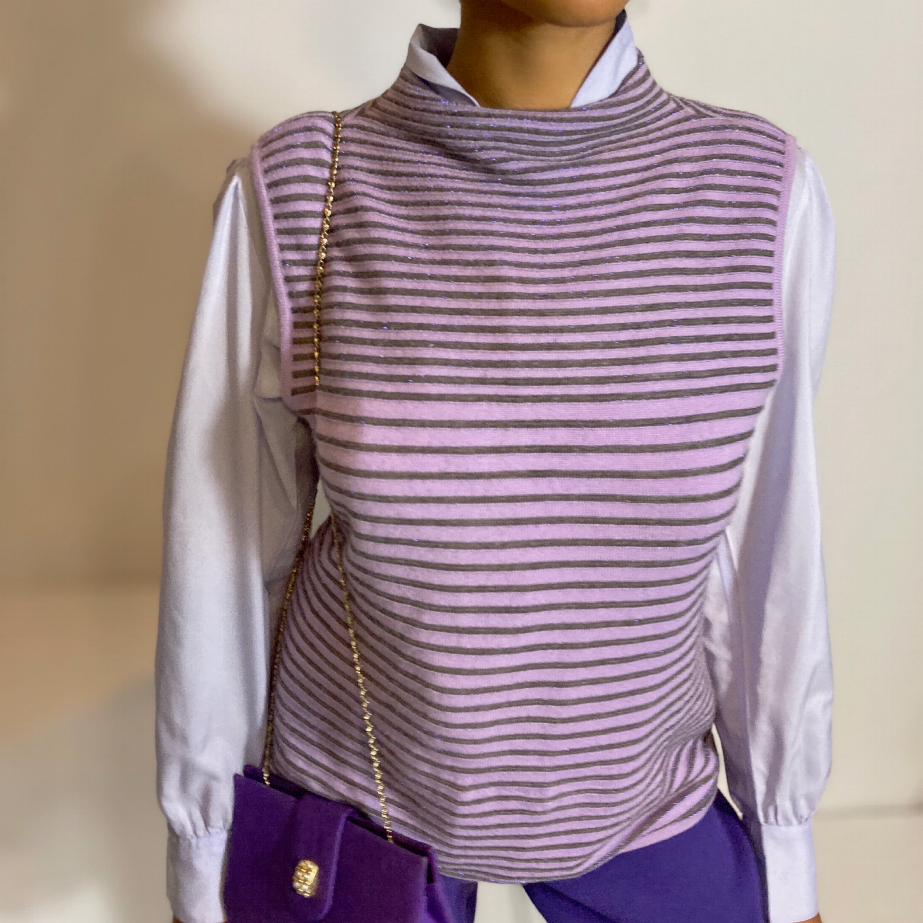 Louis Feraud Metallic Stripe Cashmere Shell Size 12