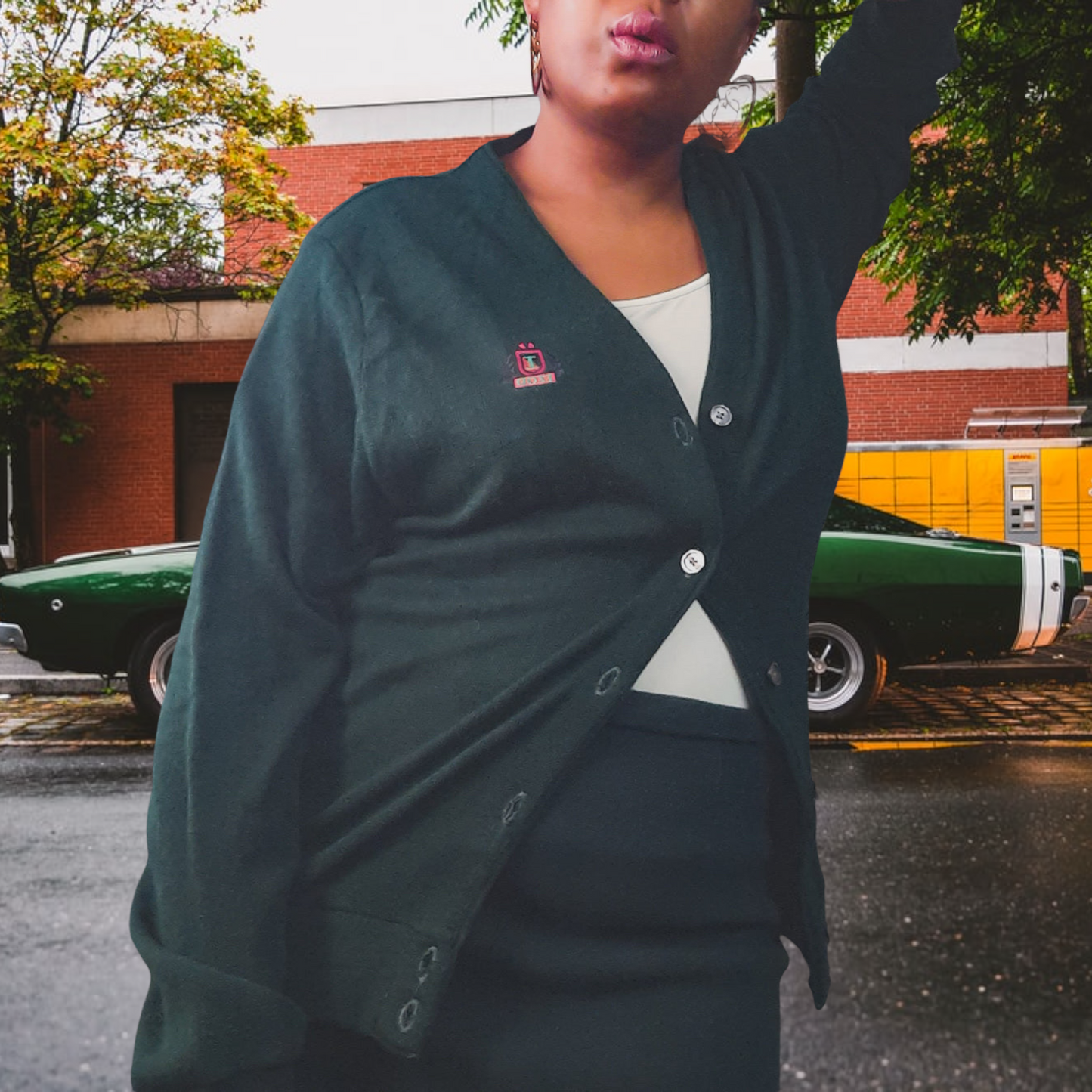 90's Green  Izod Cardigan, Sz L