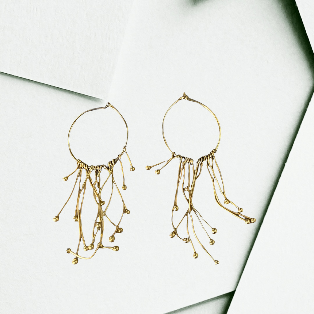 Gold Hoop Fringe Earrings