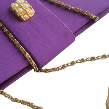 Load image into Gallery viewer, Vintage Purple Fabric Mini Clutch With Gold Chain
