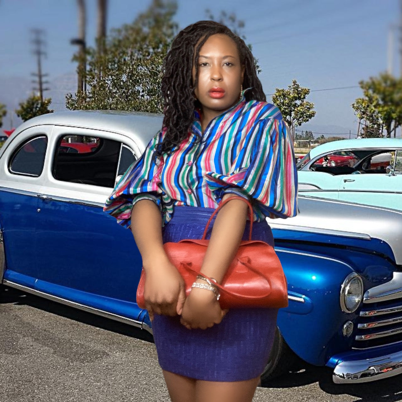 Vintage 50s Tafetta Striped Blouse sz. Small
