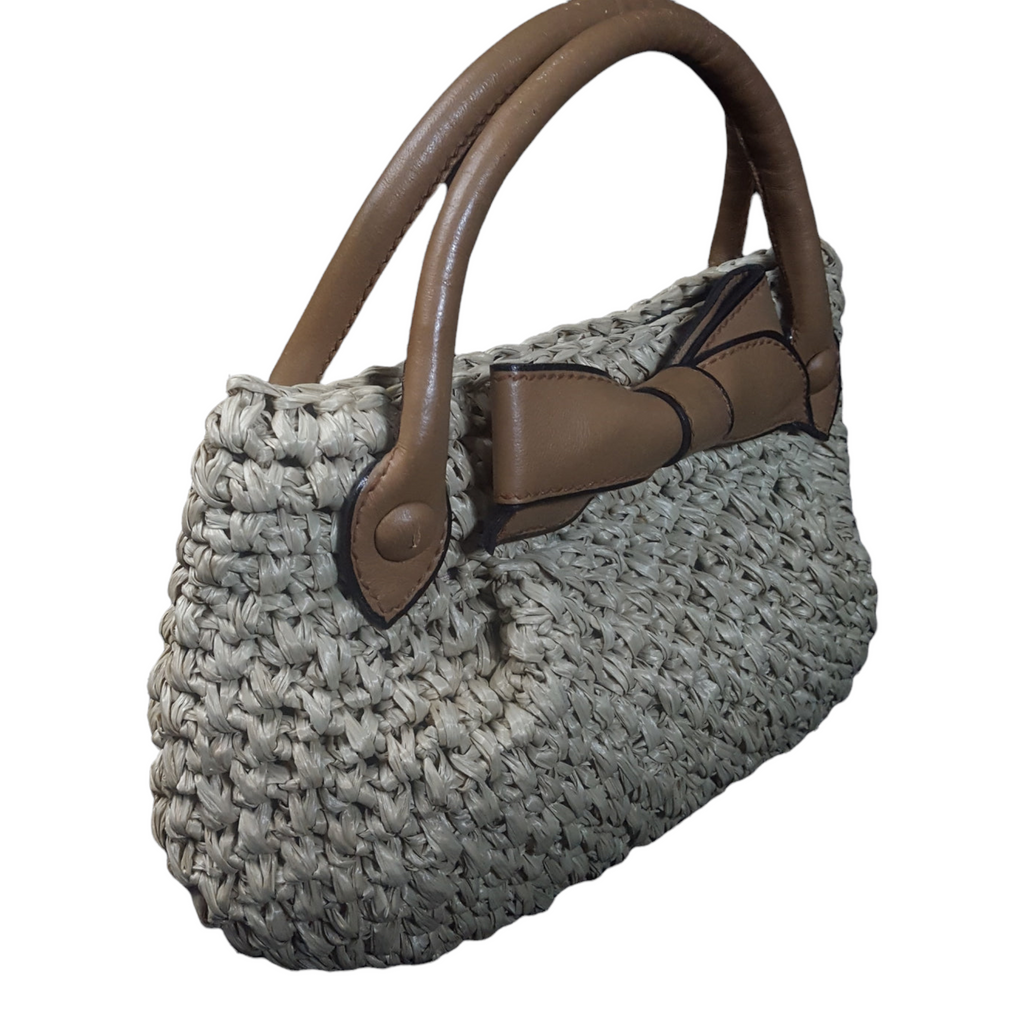 Koret Raffia Straw and Leather Trim Top Handle Bag