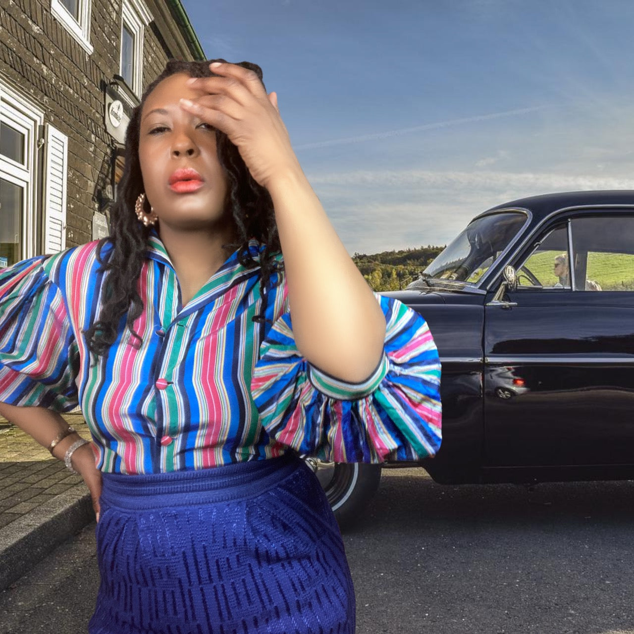 Vintage 50s Tafetta Striped Blouse sz. Small