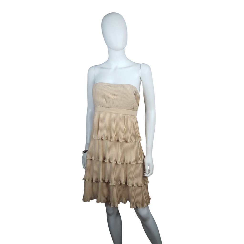Anna Sui Strapless  Layered Crinkle Pleats Cocktail Dress size 8