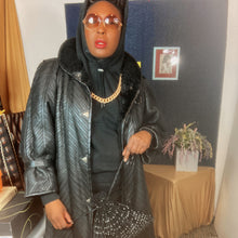 Load image into Gallery viewer, Vintage Black Pleated  Maxi Leather Coat Size L
