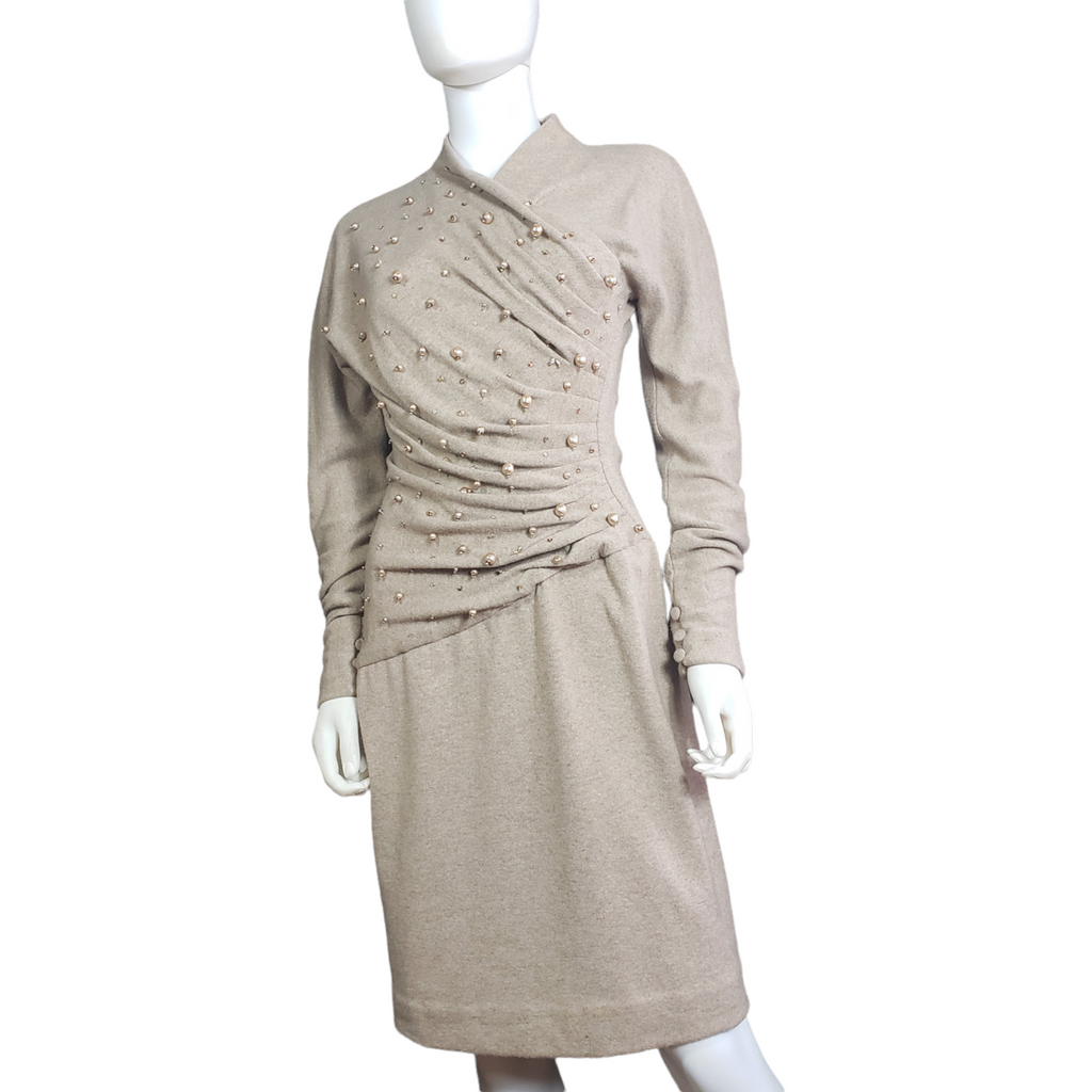 Carolyne Roehm Pearl Adorned Wool Dress Size 2