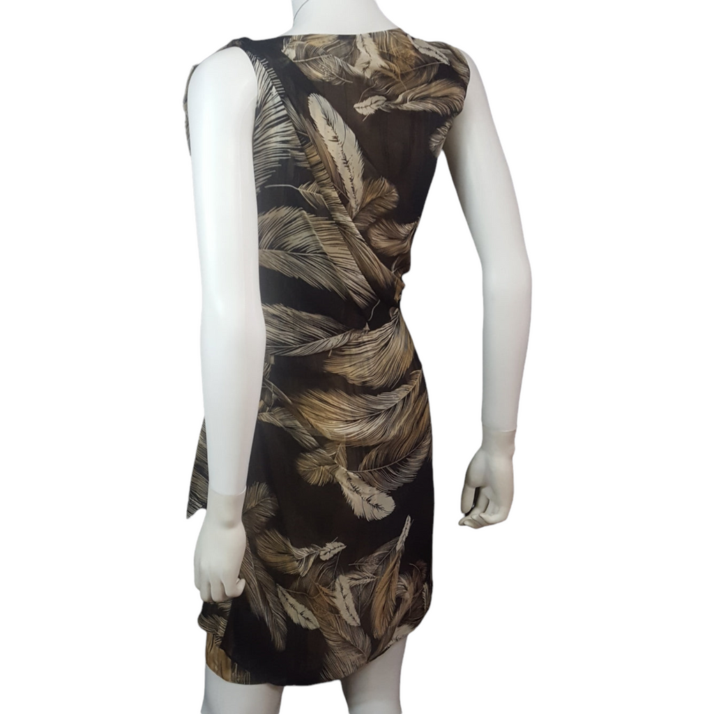 Diane von Furstenberg Etched Feather Print Silk Dress Size 4