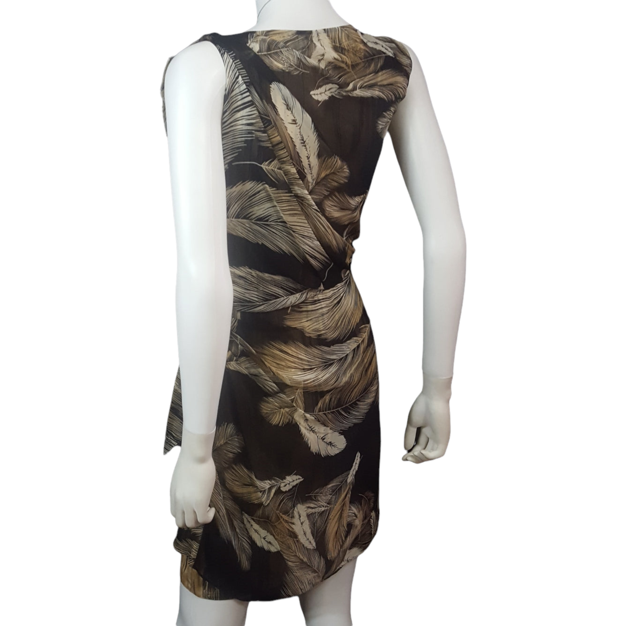 Diane von Furstenberg Etched Feather Print Silk Dress Size 4