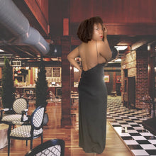 Load image into Gallery viewer, OHLIN/D Black Floor Length Silk Slip Dress size M
