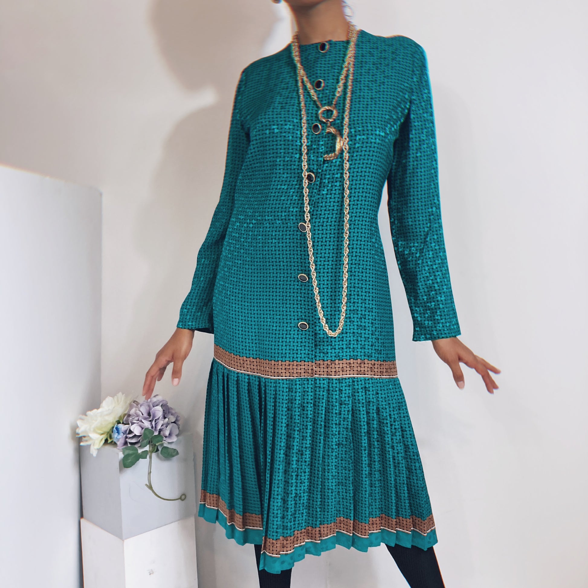 Vintage_Silk _Jacquard_Dresses _Pleated _Tennis Skirt