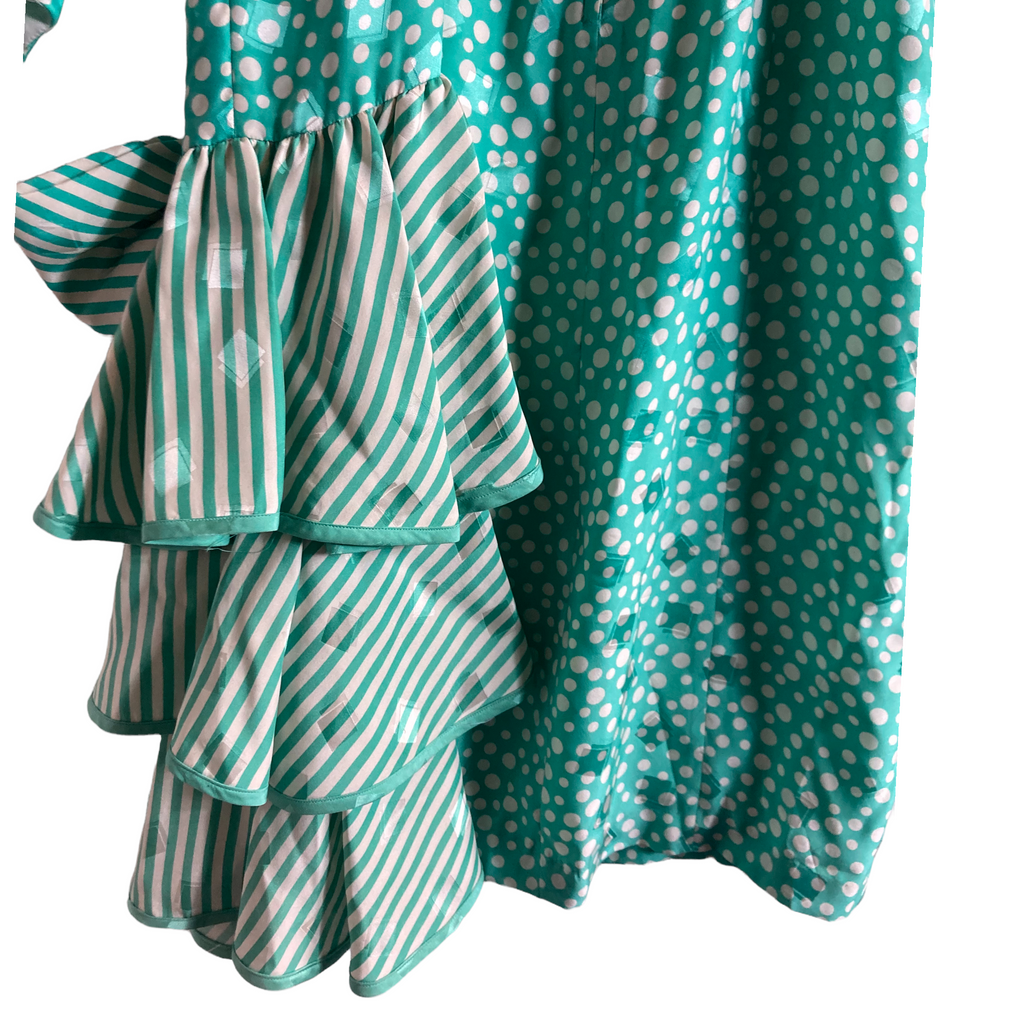 Junnie Leigh - 80s Silk Jacquard Polka Dot Print Midi Dress | Junnie Leigh - Shop Vintage Dresses