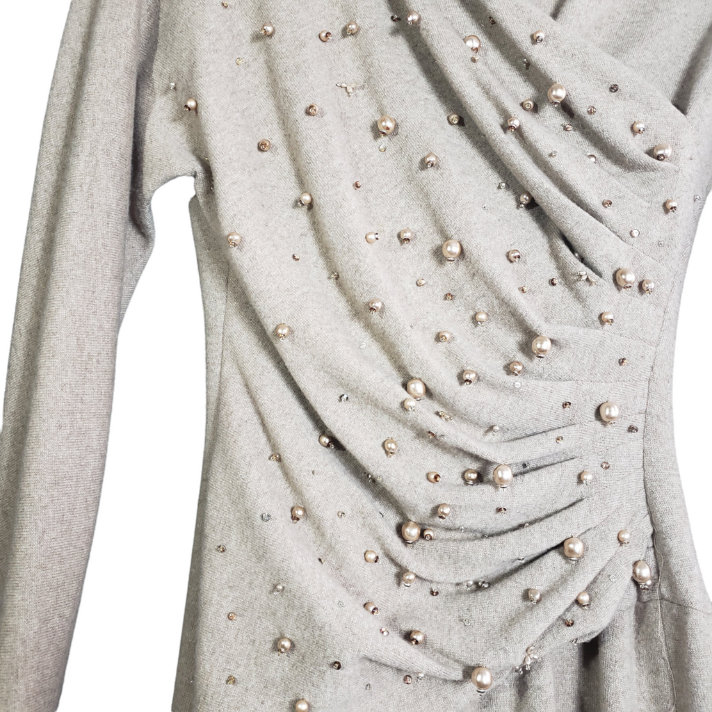 Carolyne Roehm Pearl Adorned Wool Dress Size 2