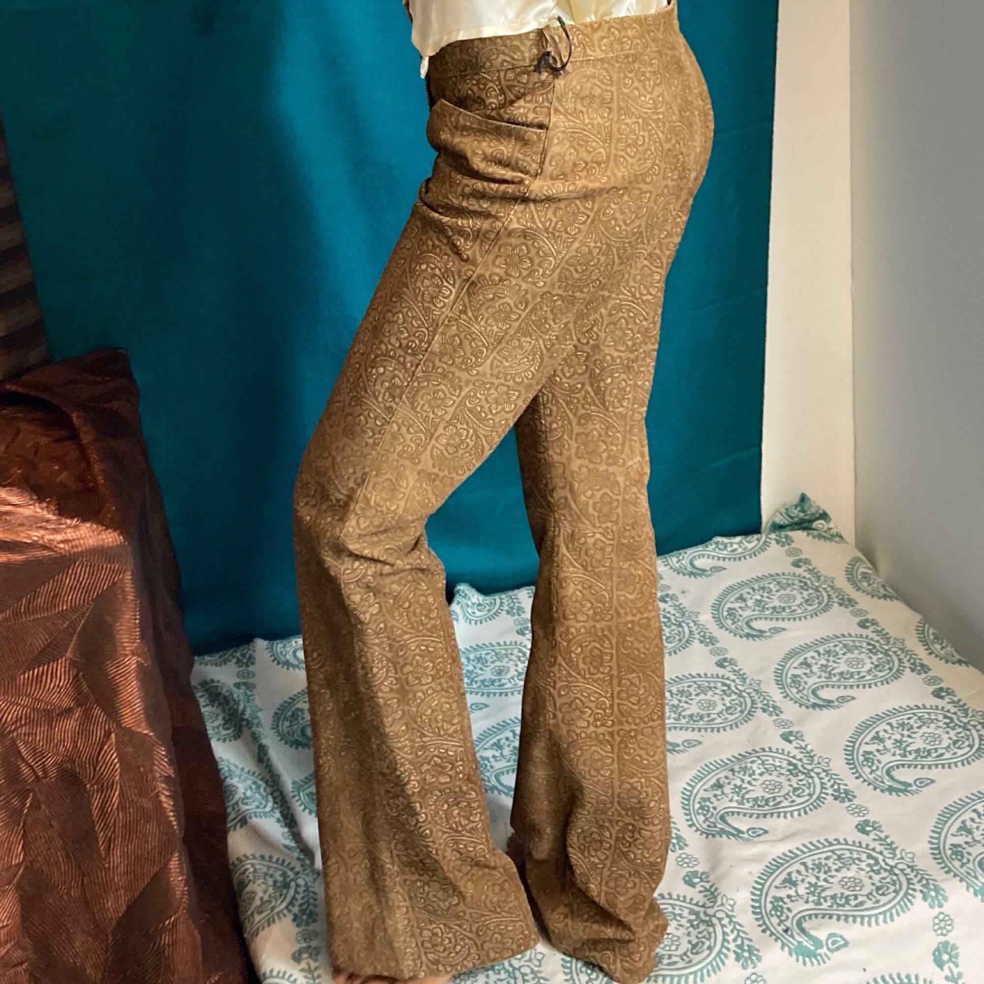 Santacroce Firenze  Printed Suede Leather Trousers Size 42