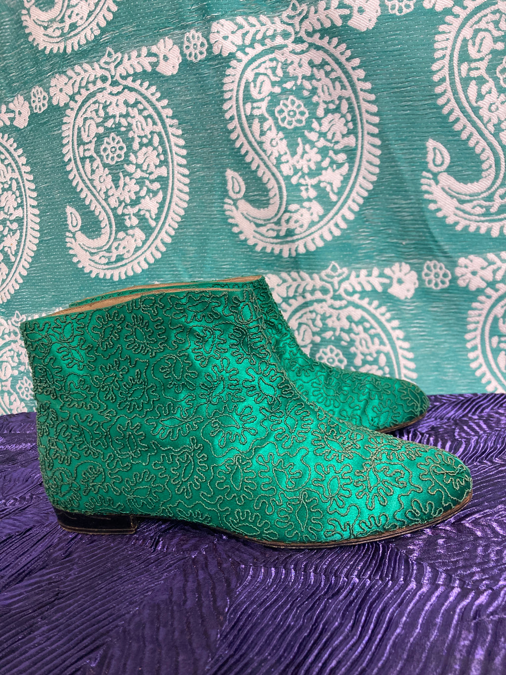 Rare Salvatore Ferragamo Hand Embroidered Satin Booties size 6.5
