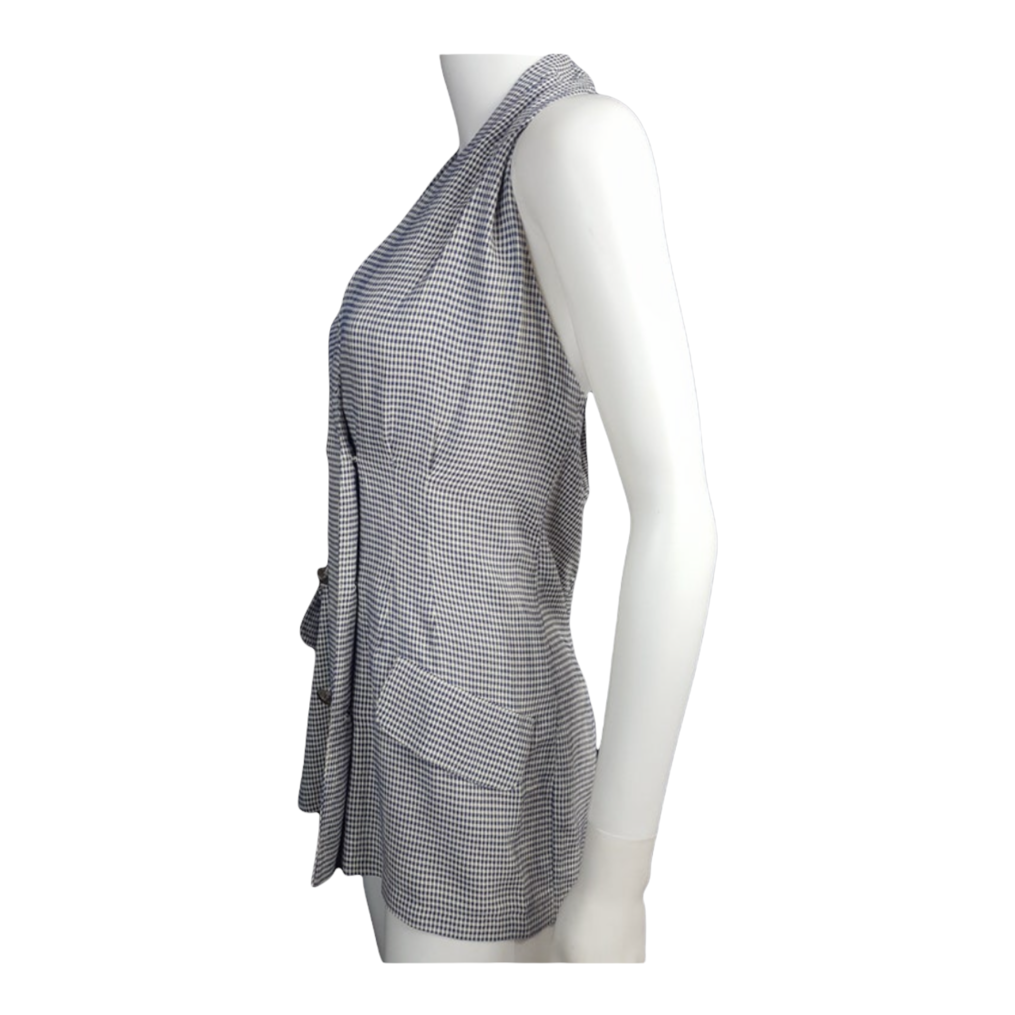 90s Tailored Halter Vest Dress Black White Gingham Double Breasted Suiting Top Made USA Size S
