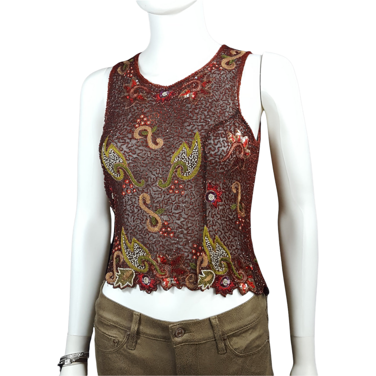 Beaded Silk Georgette Zip Bodice Blouse Vintage sz. M