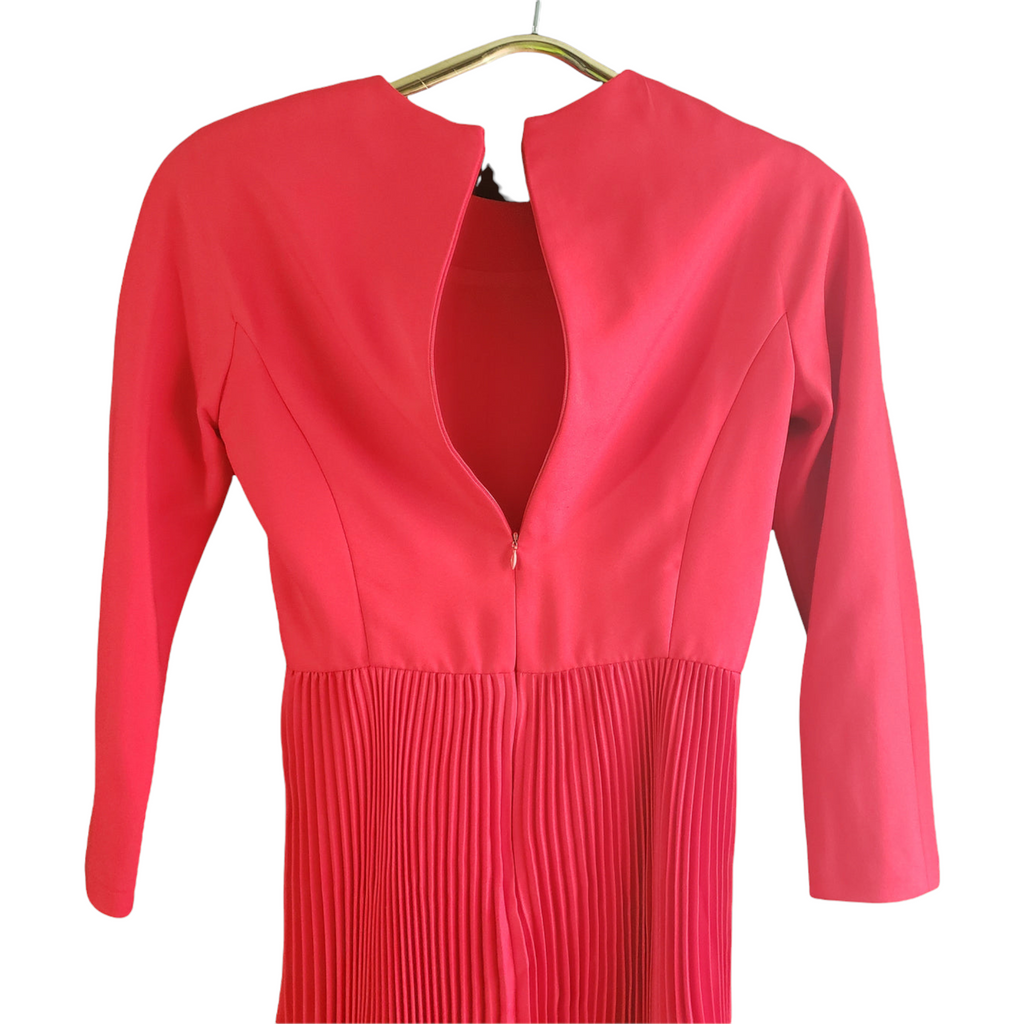 Vintage Scaasi for Bergdorf Goodman Red Pleated Belted Dress | 1980s Designer Fit & Flare Size S