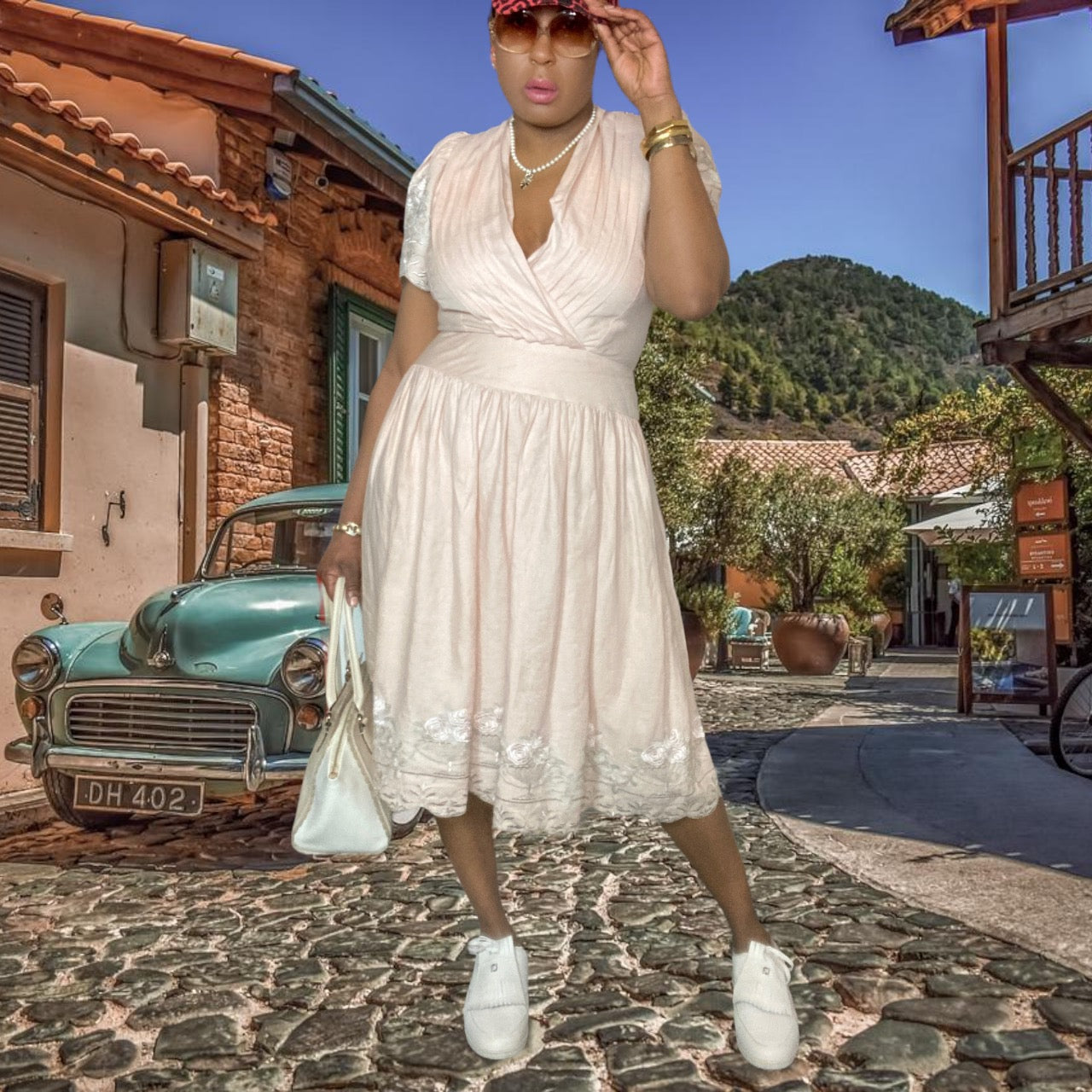 En Soir Linen Embroidered Dress Size L