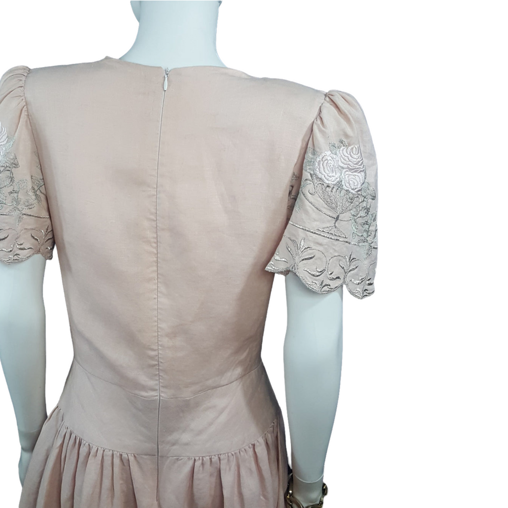 En Soir Linen Embroidered Dress Size L