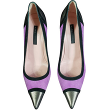 Load image into Gallery viewer, Marc Jacob&#39;s Purple Rib Pumps with Metallic Pointy Toe Tip Size 37
