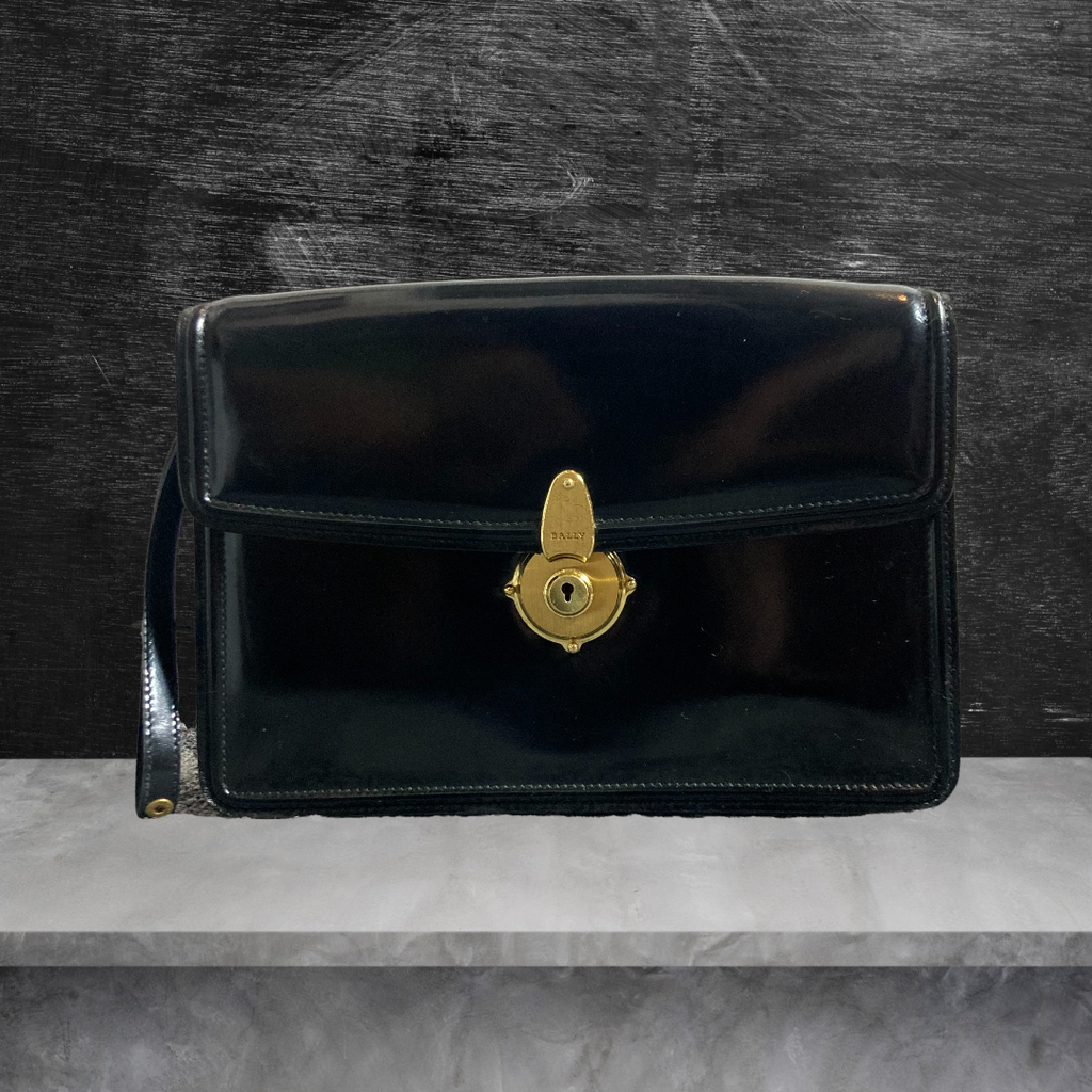 Bally Black Leather Clutch Portfolio Lock & Key