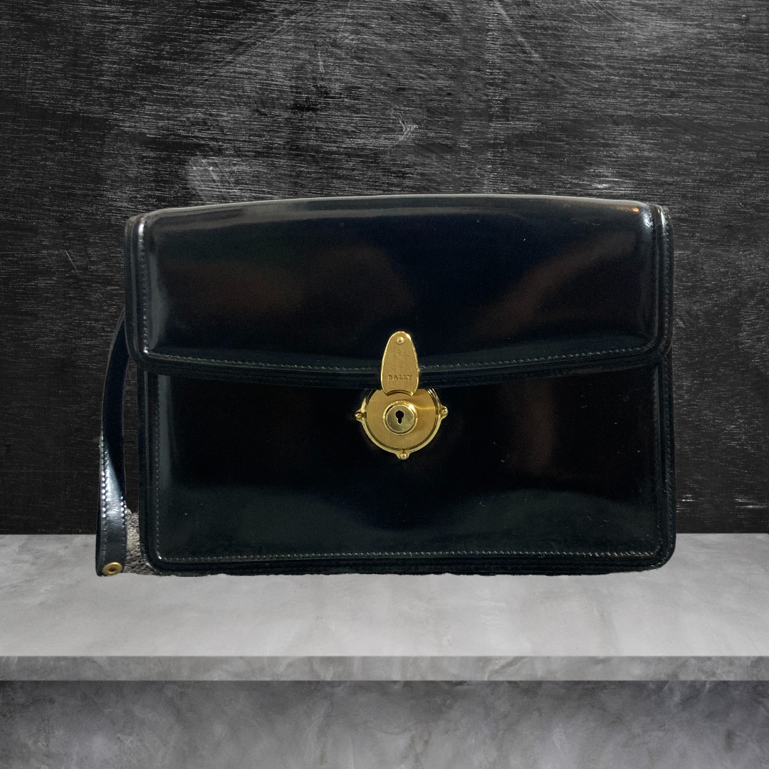 Bally Black Leather Clutch Portfolio Lock & Key