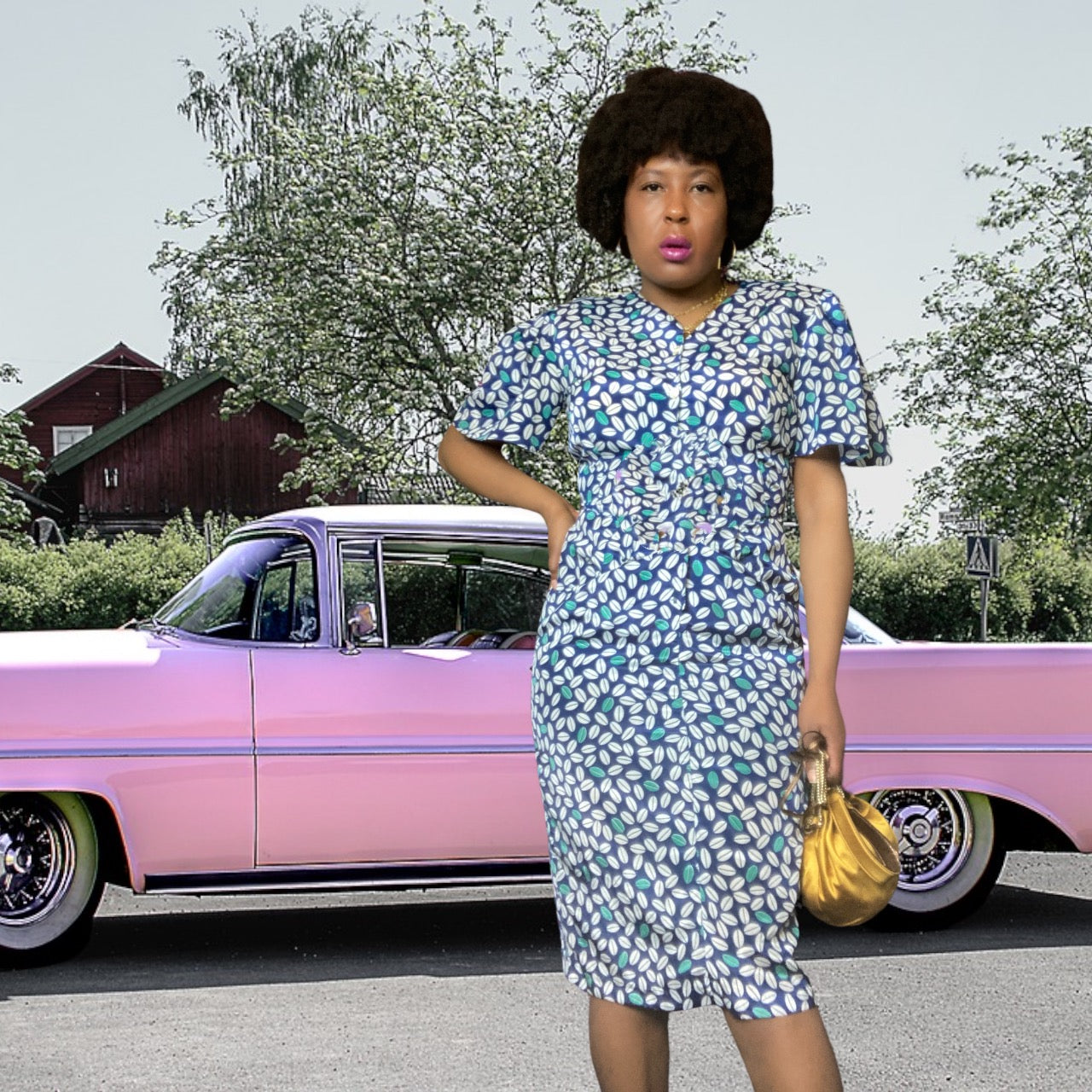 Laine Seedy Wiggle Dress Midi Dress with Flutter Sleeves Size M