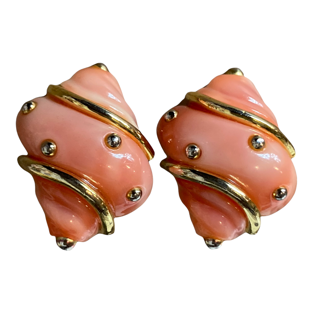 Vintage Coral Resin Shell Earrings (KJL?) unsigned