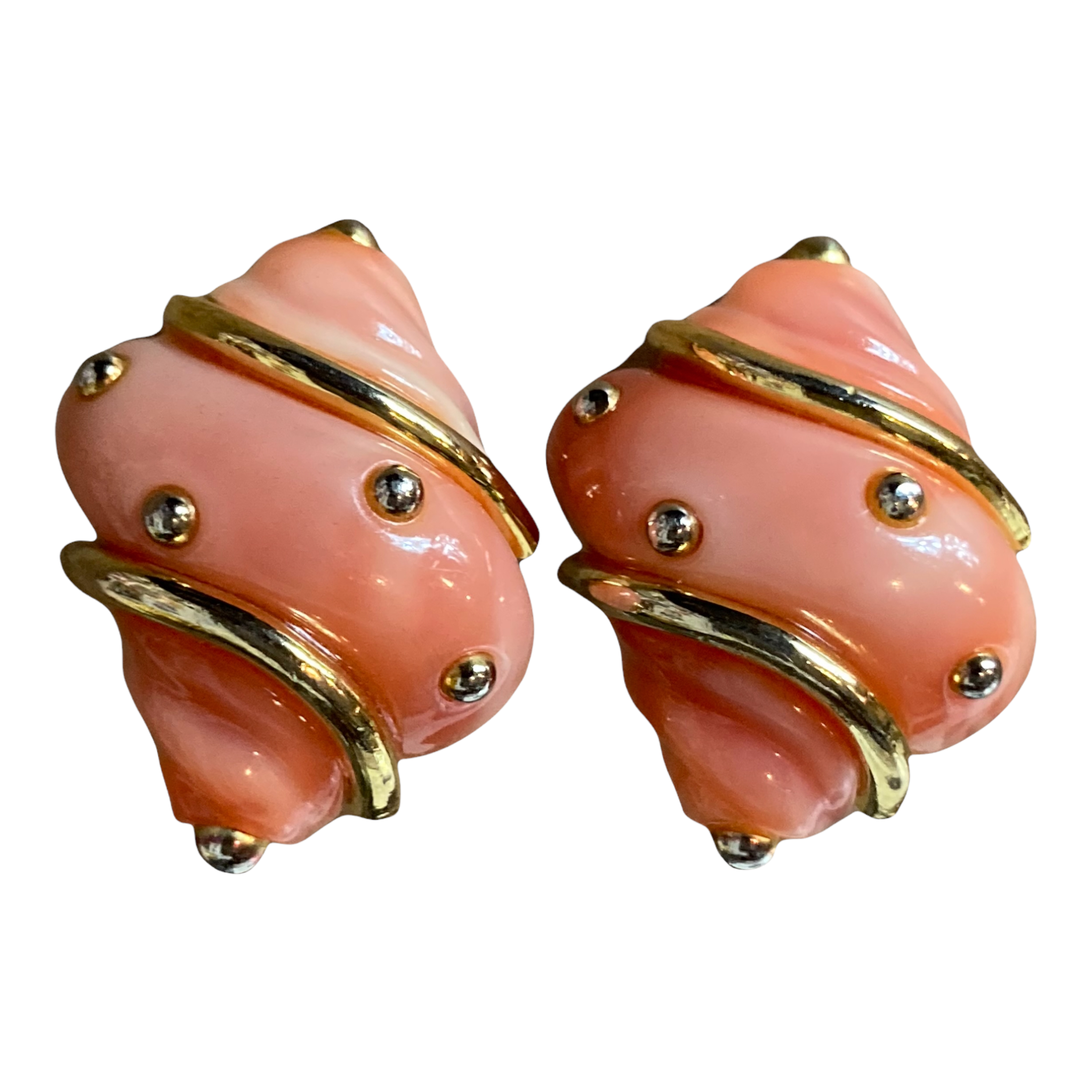 Vintage Coral Resin Shell Earrings (KJL?) unsigned