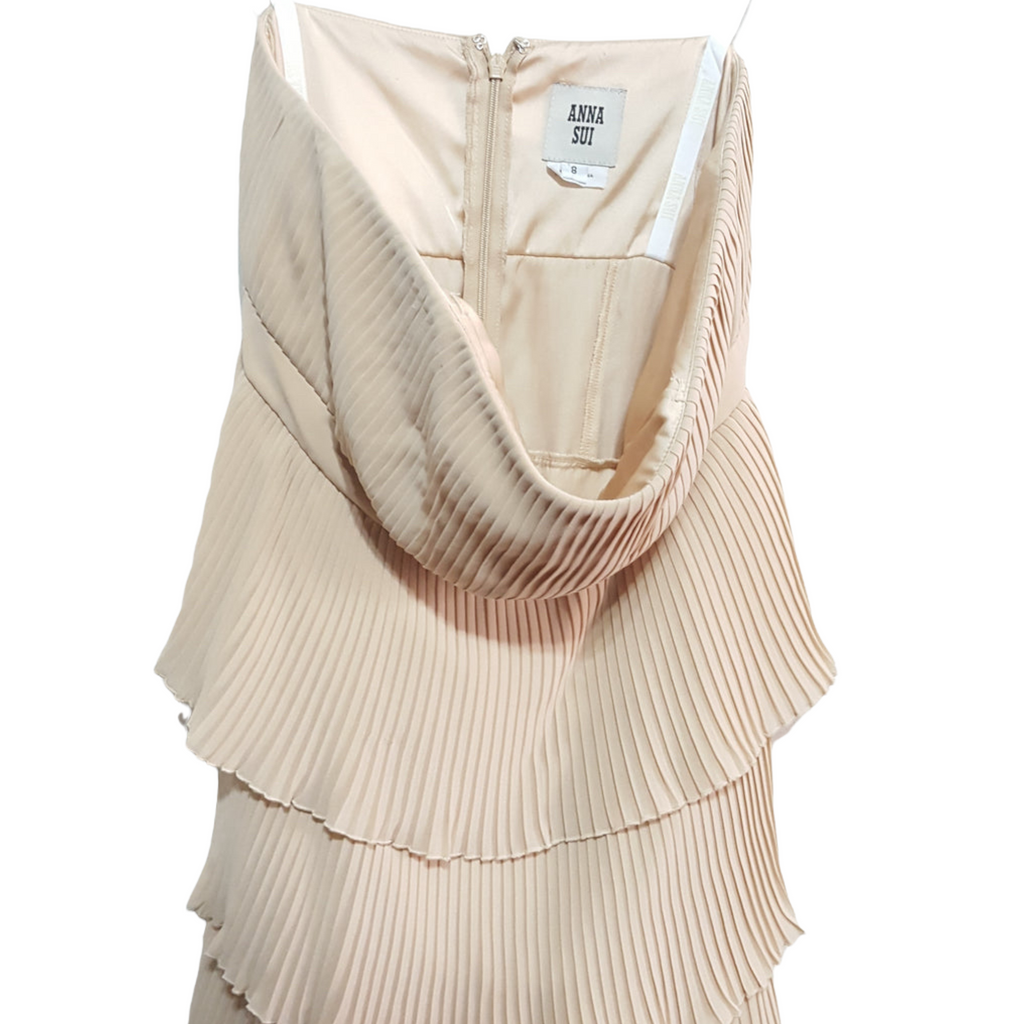 Anna Sui Strapless  Layered Crinkle Pleats Cocktail Dress size 8