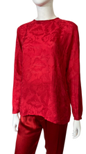 Load image into Gallery viewer, Place Elegante for Bloomingdales Red Silk Leaf Jacquard Blouse Size M
