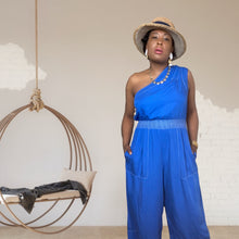 Load image into Gallery viewer, Tracy Reese Maldives Jumpsuit|Blue|One Shoulder| Size Large
