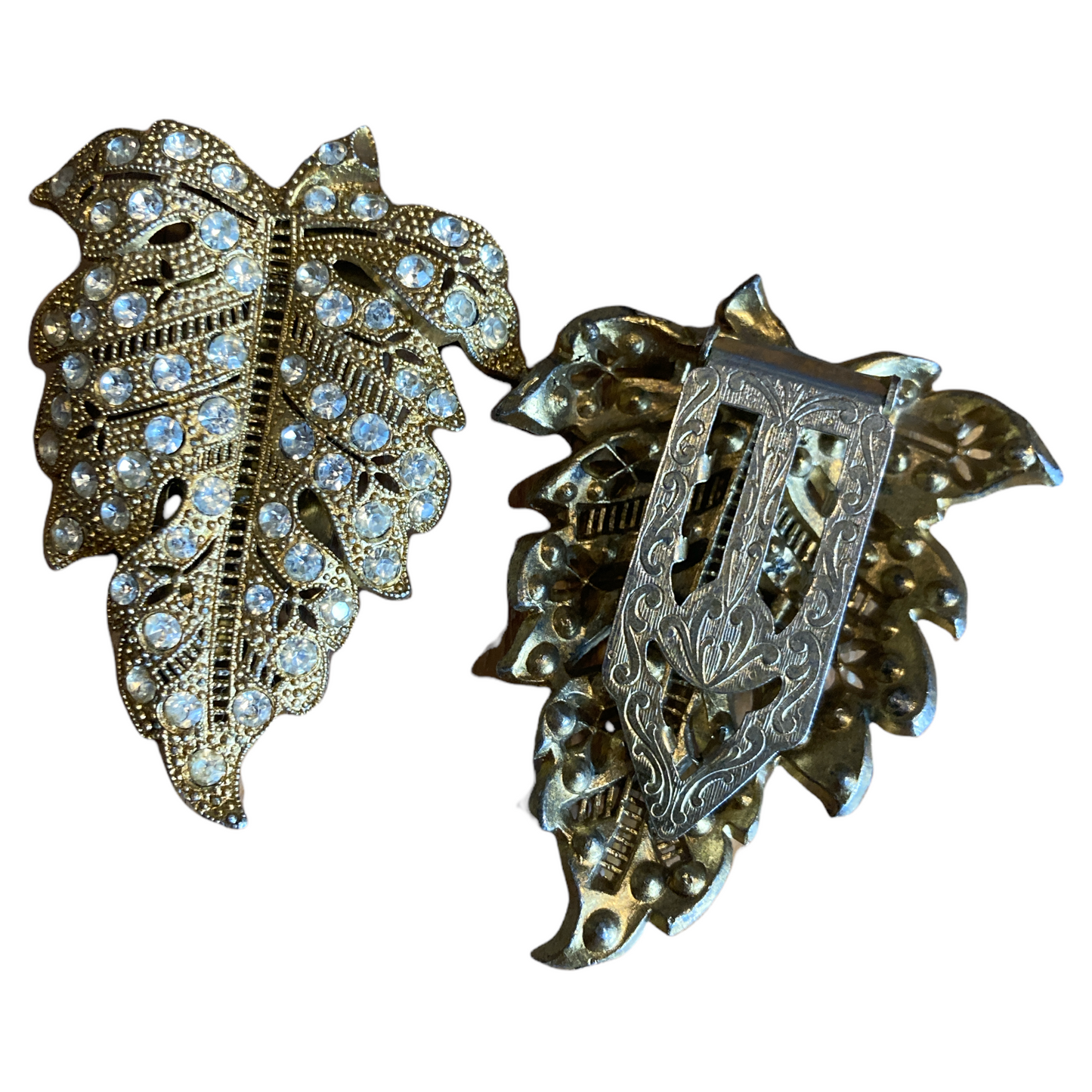 Antique Gold Clear Rhinestone Vintage Dress/Fur  Clip