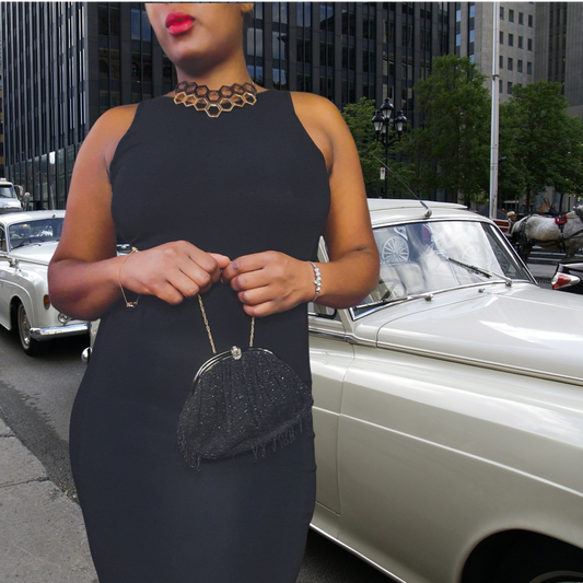 Vintage Newport  Black Jersey Midi Dress Size S