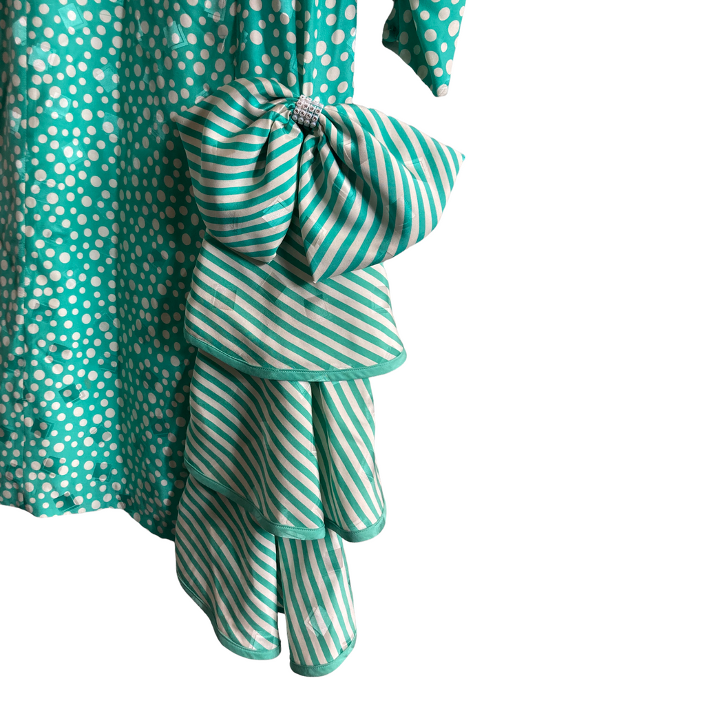 Junnie Leigh - 80s Silk Jacquard Polka Dot Print Midi Dress | Junnie Leigh - Shop Vintage Dresses
