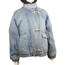 Load image into Gallery viewer, KRAZY KRINKLE By Saxton Hall Vintage Denim Down Bomber Jacket Size M
