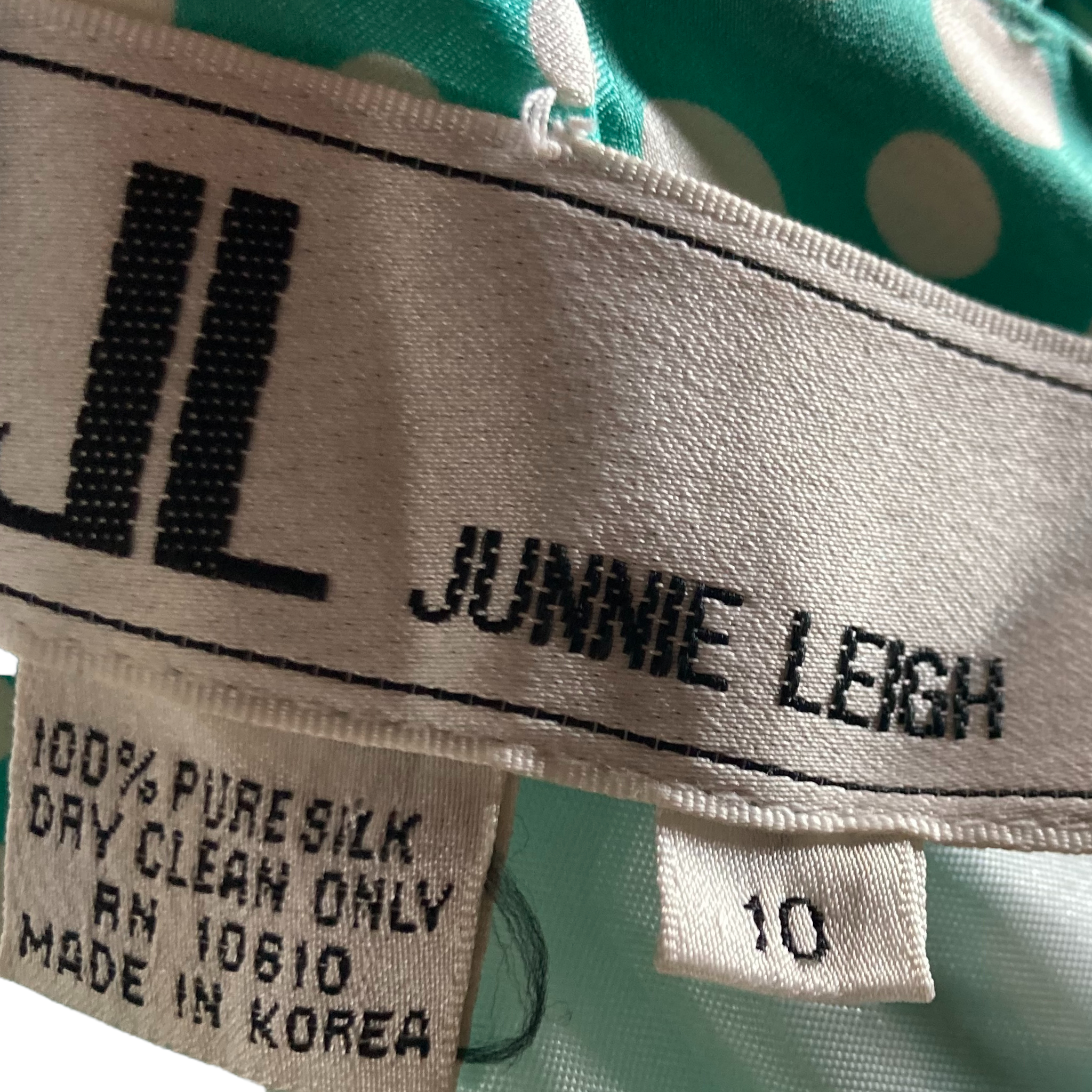 Junnie Leigh - 80s Silk Jacquard Polka Dot Print Midi Dress | Junnie Leigh - Shop Vintage Dresses