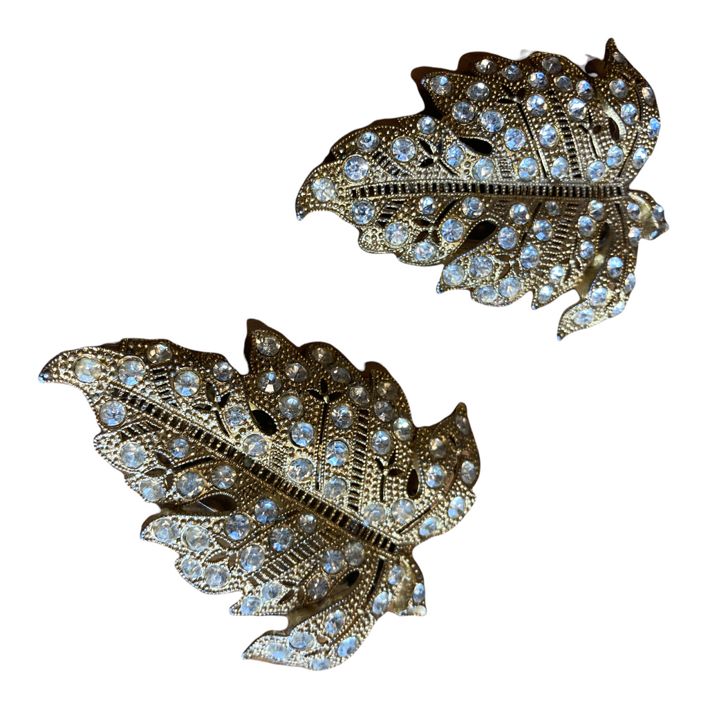 Antique Gold Clear Rhinestone Vintage Dress/Fur  Clip