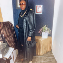 Load image into Gallery viewer, Vintage Black Pleated  Maxi Leather Coat Size L

