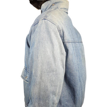 Load image into Gallery viewer, KRAZY KRINKLE By Saxton Hall Vintage Denim Down Bomber Jacket Size M
