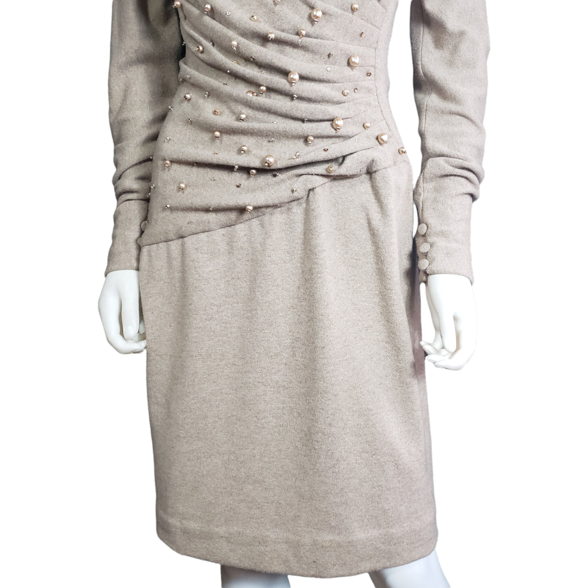 Carolyne Roehm Pearl Adorned Wool Dress Size 2