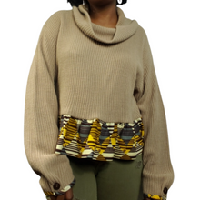 Load image into Gallery viewer, African Fabric Trim Cowl Neck Sweater Size L
